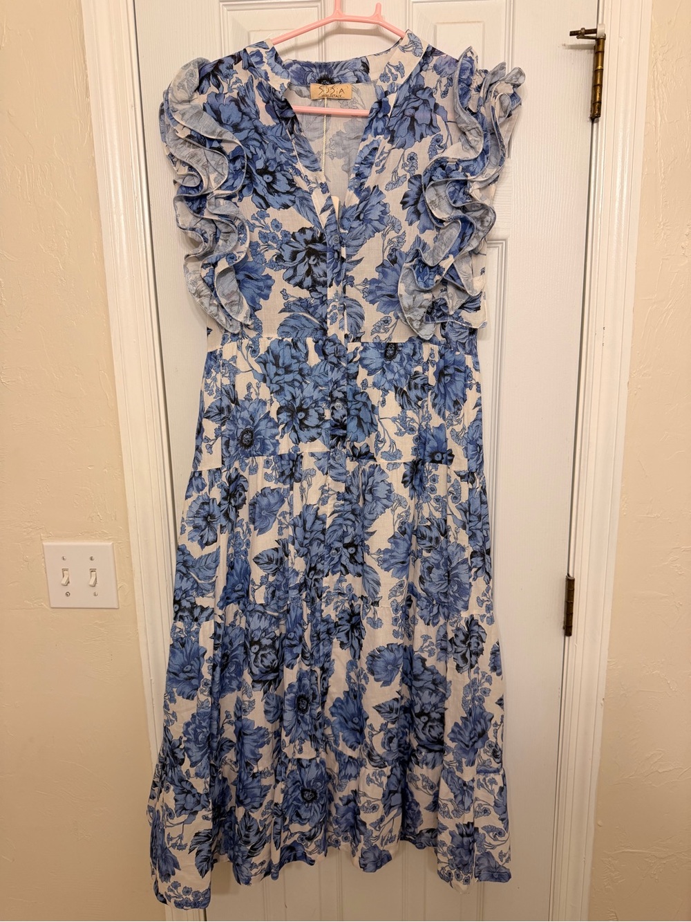 NWT Sosia Liz Maxi Dress Blue Garden Floral Made in Italy OS No Sash